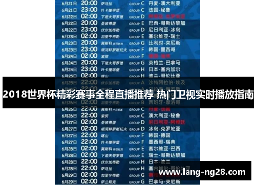 2018世界杯精彩赛事全程直播推荐 热门卫视实时播放指南